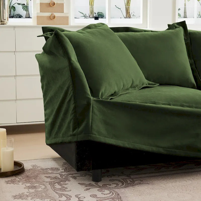 120 U-Shaped Chenille Sectional Sofa with 3-Seater and French Edge Pillows & Cloud Cushions