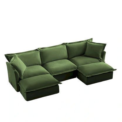 120 U-Shaped Chenille Sectional Sofa with 3-Seater and French Edge Pillows & Cloud Cushions