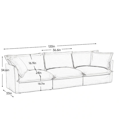 120 U-Shaped Chenille Sectional Sofa with 3-Seater and French Edge Pillows & Cloud Cushions