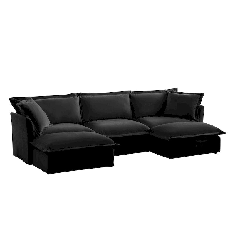 120 U-Shaped Chenille Sectional Sofa with 3-Seater and French Edge Pillows & Cloud Cushions