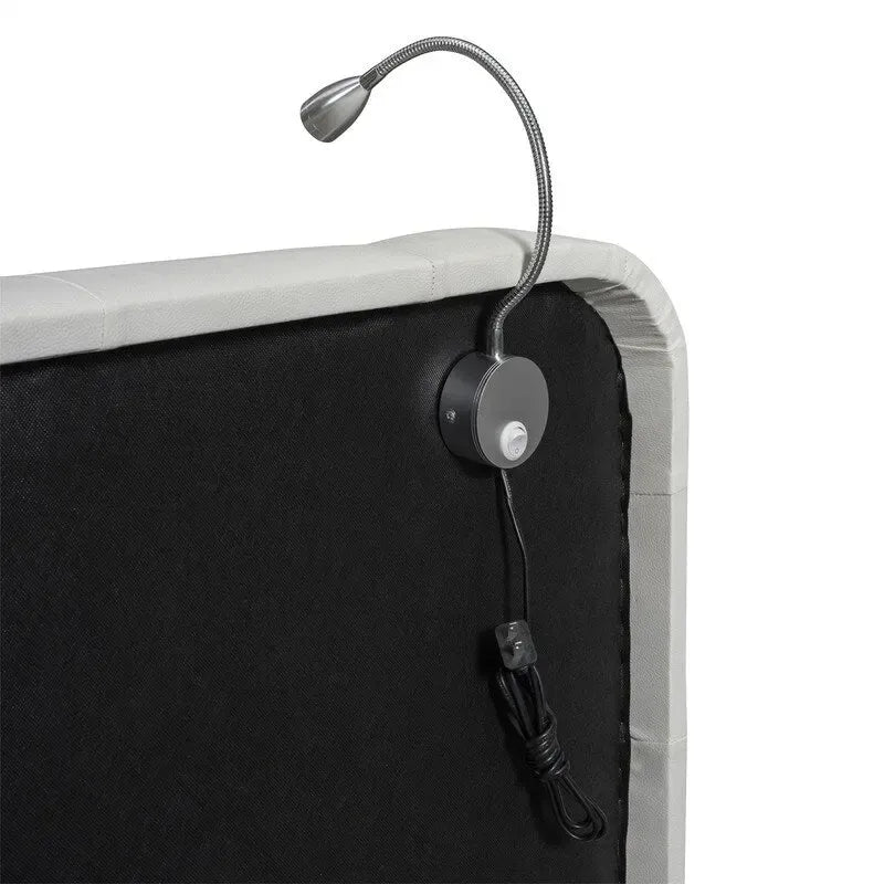 Queen Size Upholstered Bed Frame with 2 Reading Lights, PU Leather Platform Bed with Button Tufted Headboard for Bedroom