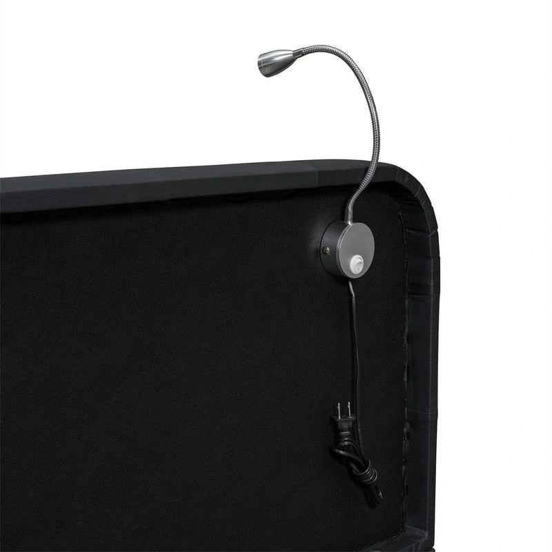 Queen Size Upholstered Bed Frame with 2 Reading Lights, PU Leather Platform Bed with Button Tufted Headboard for Bedroom