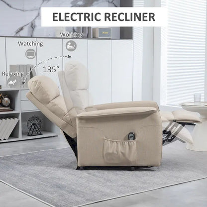 Electric Lift Recliner Chair for Seniors Adjustable Fabric Reclining Sofa with Remote and Side Pockets