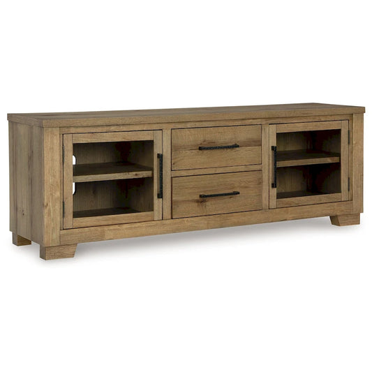 Galli Large TV Media Console, 2 Drawers, 4 Shelf, Brown Wood, 80 Inch