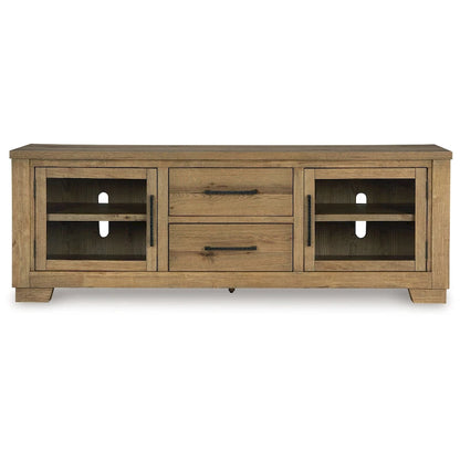 Galli Large TV Media Console, 2 Drawers, 4 Shelf, Brown Wood, 80 Inch