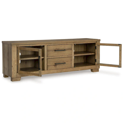 Galli Large TV Media Console, 2 Drawers, 4 Shelf, Brown Wood, 80 Inch