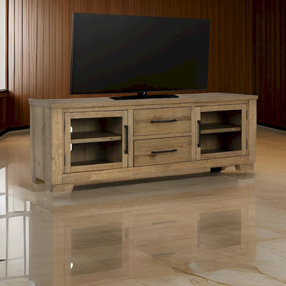 Galli Large TV Media Console, 2 Drawers, 4 Shelf, Brown Wood, 80 Inch