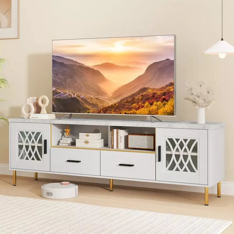 Modern Faux Marble 71-Inch TV Stand for 80 TVs White - 73 inches