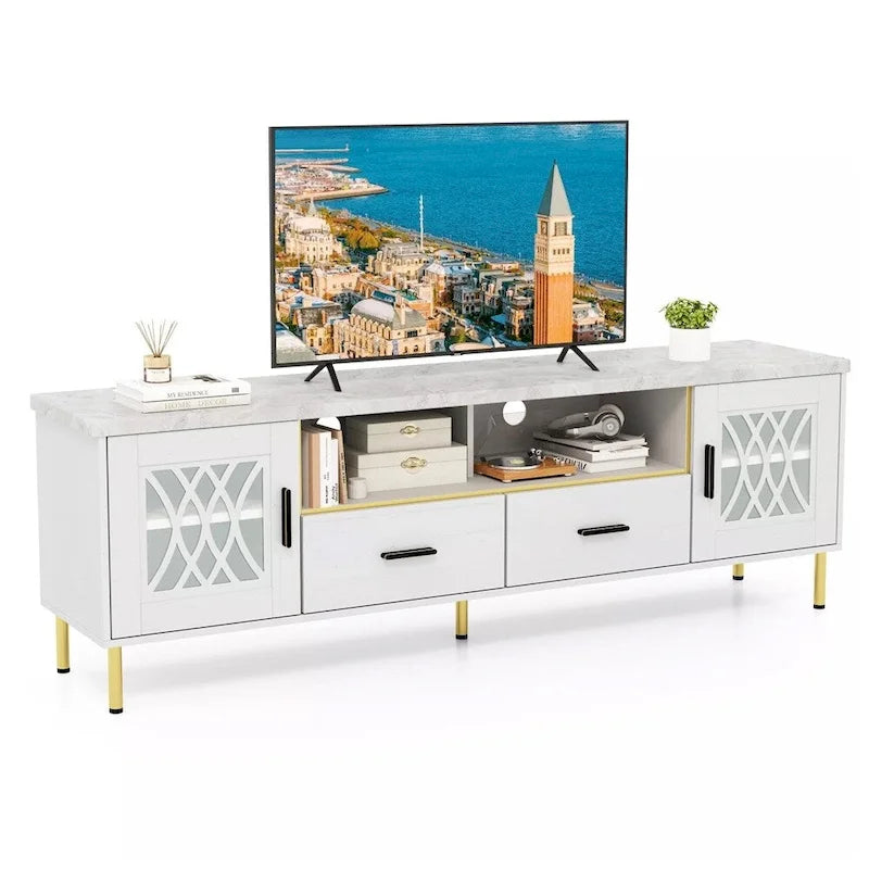 Modern Faux Marble 71-Inch TV Stand for 80 TVs White - 73 inches