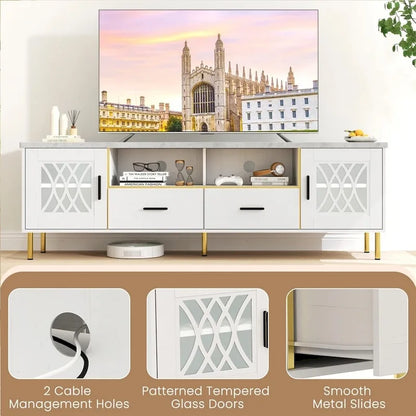 Modern Faux Marble 71-Inch TV Stand for 80 TVs White - 73 inches