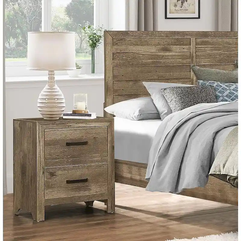 Transitional Solid Wood Nightstand, Bedside Storage Cabinet with Nickel Drawer Handles, Entry Side Table with Wooden Top