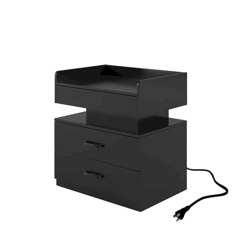 Smart Nightstand with Adjustable LED Light StripStorage Cabinet with 2 Drawers,Sofa Side Table, Coffee Table