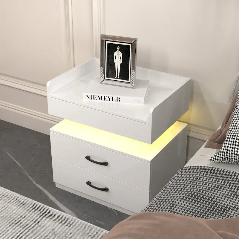 Smart Nightstand with Adjustable LED Light StripStorage Cabinet with 2 Drawers,Sofa Side Table, Coffee Table
