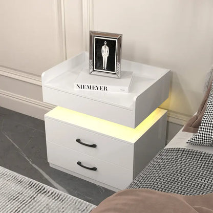 Smart Nightstand with Adjustable LED Light StripStorage Cabinet with 2 Drawers,Sofa Side Table, Coffee Table