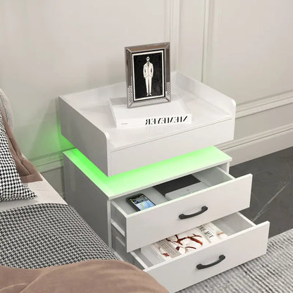 Smart Nightstand with Adjustable LED Light StripStorage Cabinet with 2 Drawers,Sofa Side Table, Coffee Table