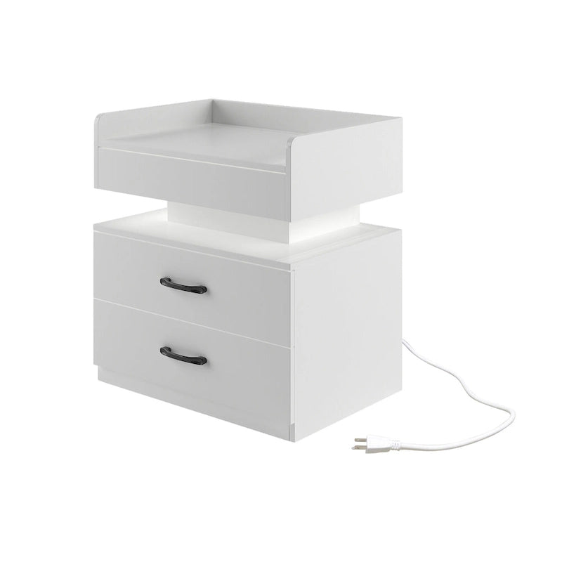 Smart Nightstand with Adjustable LED Light StripStorage Cabinet with 2 Drawers,Sofa Side Table, Coffee Table