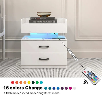 Smart Nightstand with Adjustable LED Light StripStorage Cabinet with 2 Drawers,Sofa Side Table, Coffee Table