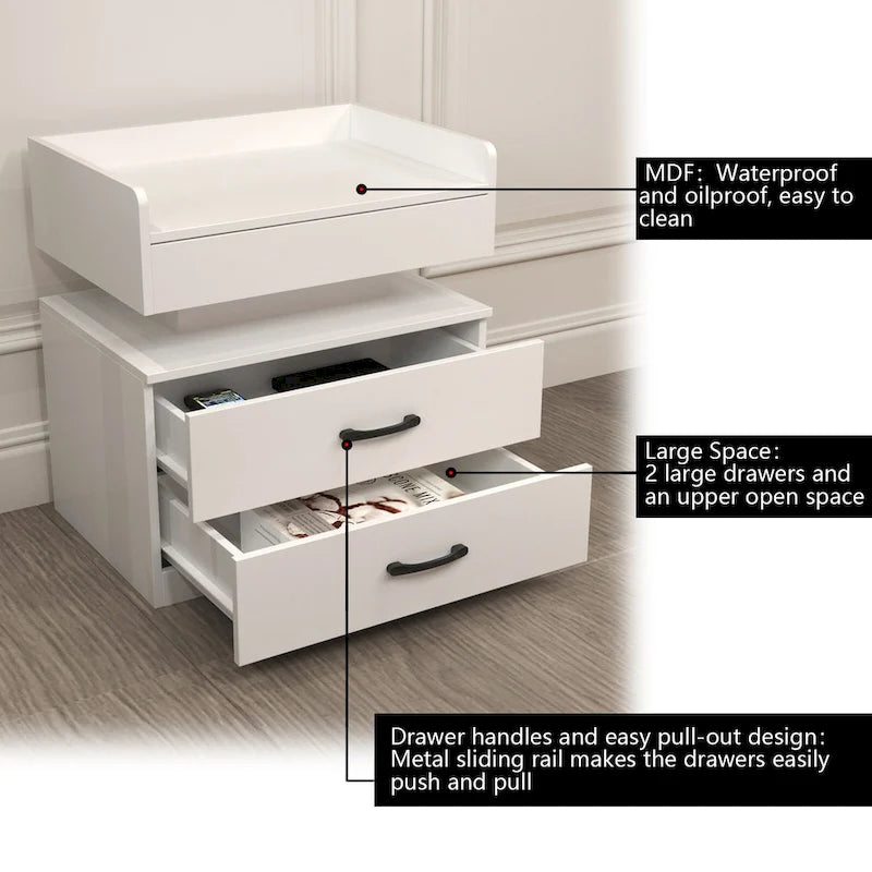 Smart Nightstand with Adjustable LED Light StripStorage Cabinet with 2 Drawers,Sofa Side Table, Coffee Table