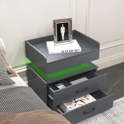 Smart Nightstand with Adjustable LED Light StripStorage Cabinet with 2 Drawers,Sofa Side Table, Coffee Table