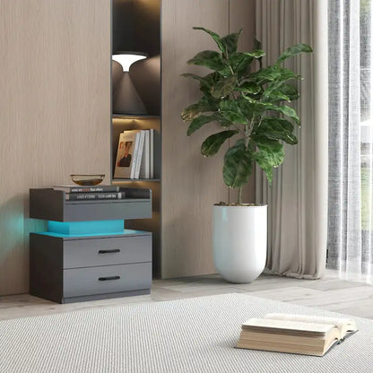 Smart Nightstand with Adjustable LED Light StripStorage Cabinet with 2 Drawers,Sofa Side Table, Coffee Table