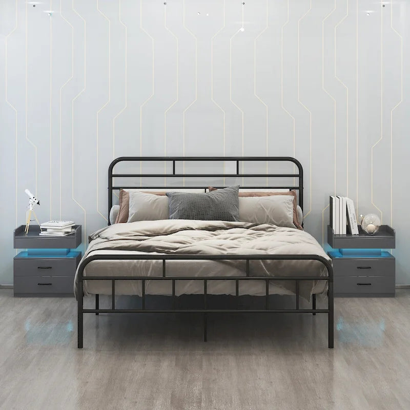 Smart Nightstand with Adjustable LED Light StripStorage Cabinet with 2 Drawers,Sofa Side Table, Coffee Table