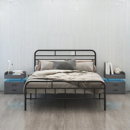 Smart Nightstand with Adjustable LED Light StripStorage Cabinet with 2 Drawers,Sofa Side Table, Coffee Table