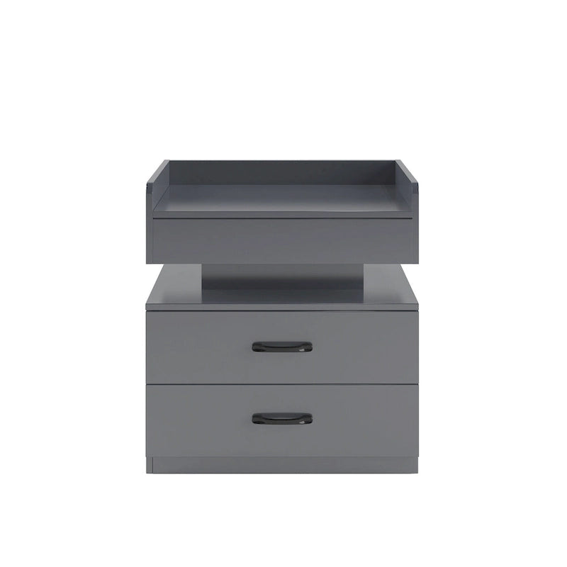 Smart Nightstand with Adjustable LED Light StripStorage Cabinet with 2 Drawers,Sofa Side Table, Coffee Table