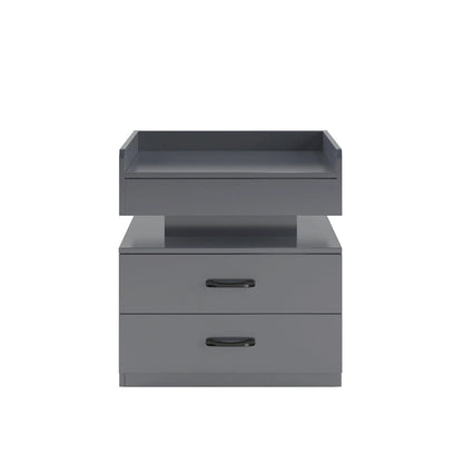 Smart Nightstand with Adjustable LED Light StripStorage Cabinet with 2 Drawers,Sofa Side Table, Coffee Table