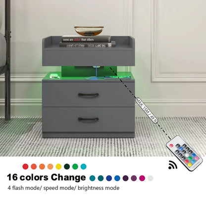 Smart Nightstand with Adjustable LED Light StripStorage Cabinet with 2 Drawers,Sofa Side Table, Coffee Table