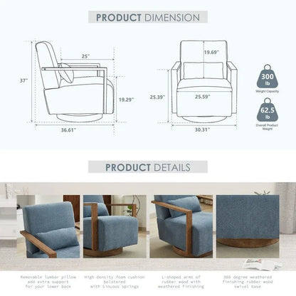 360 Degree Swivel Accent Chair with Solid Wood Armrest and Base