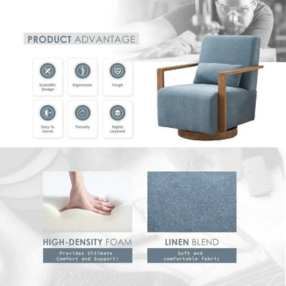 360 Degree Swivel Accent Chair with Solid Wood Armrest and Base