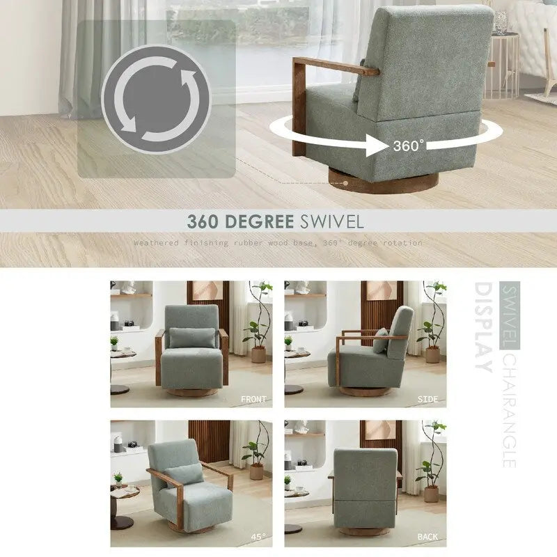 360 Degree Swivel Accent Chair with Solid Wood Armrest and Base