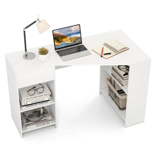 Costway L Shaped Computer Desk with Drawer & Storage Shelves for Home