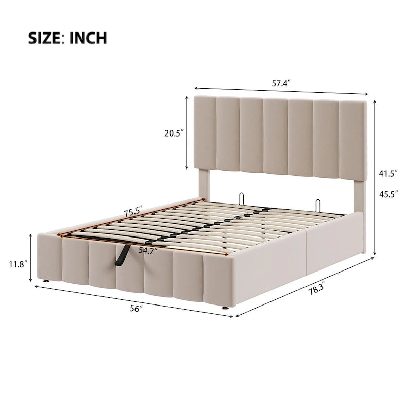 Upholstered Platform Bed with Hydraulic Storage System