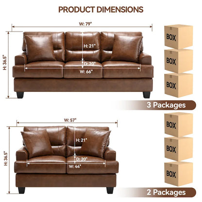 Faux Leather 2 Piece Chair and Sofa Set by Morden Fort