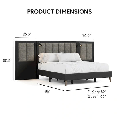 Furniture of America Orelo Modern Dark Brown Extended Wall Panel Bed with Reading Lights