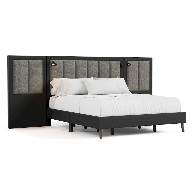 Furniture of America Orelo Modern Dark Brown Extended Wall Panel Bed with Reading Lights
