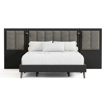 Furniture of America Orelo Modern Dark Brown Extended Wall Panel Bed with Reading Lights