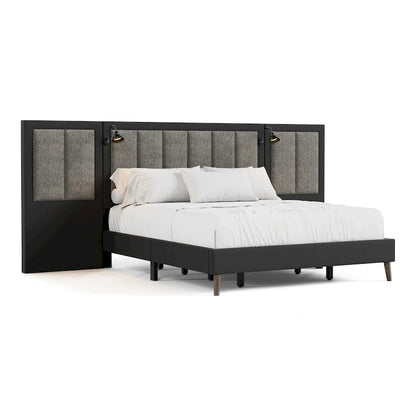 Furniture of America Orelo Modern Dark Brown Extended Wall Panel Bed with Reading Lights