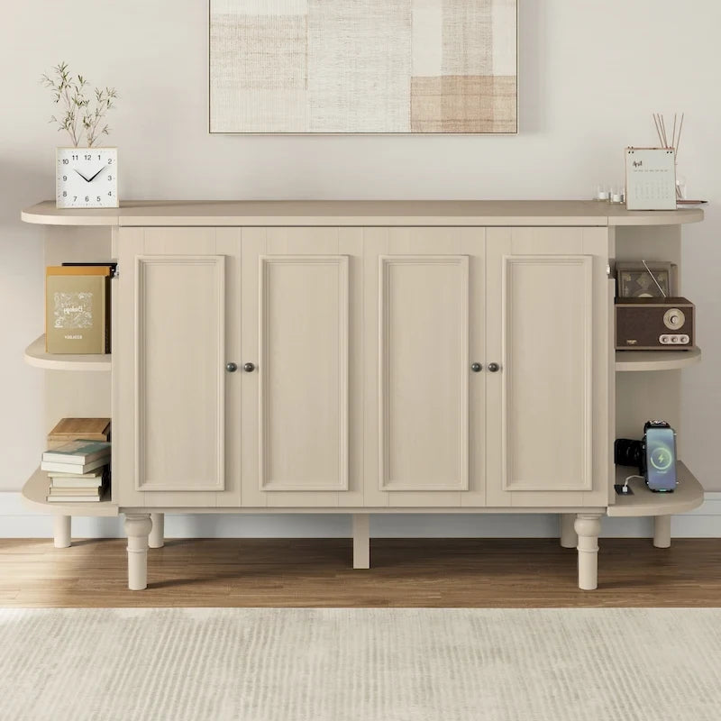 Farmhouse Murphy Bed Foldable Platform Bed Convertible Chest Cube Cabinet Bed with Curved Shelves and Charging Station