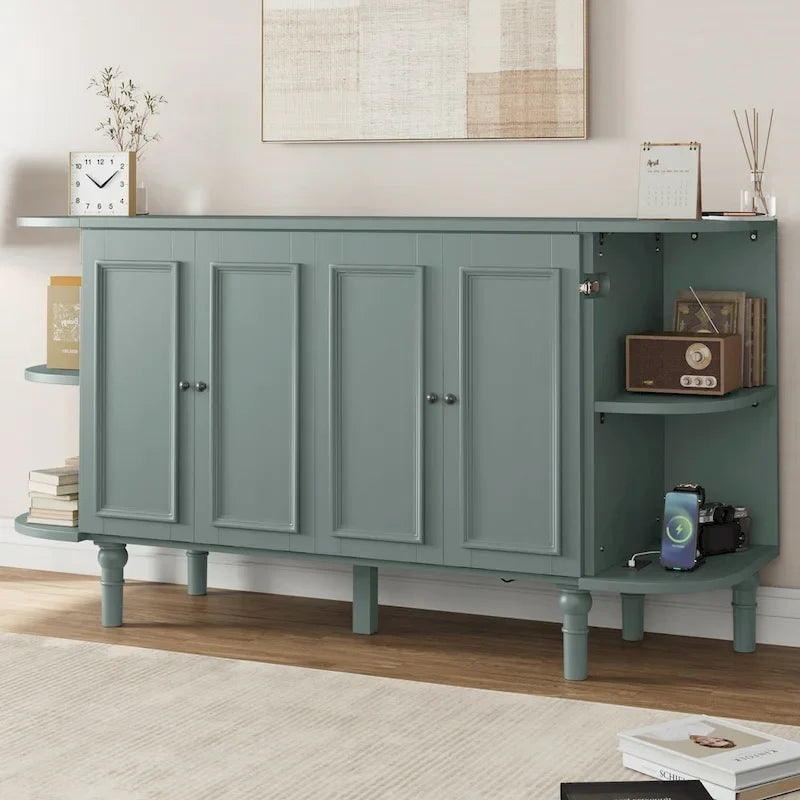 Farmhouse Murphy Bed Foldable Platform Bed Convertible Chest Cube Cabinet Bed with Curved Shelves and Charging Station