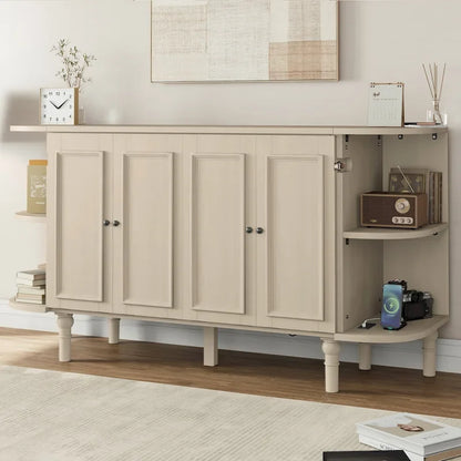 Farmhouse Murphy Bed Foldable Platform Bed Convertible Chest Cube Cabinet Bed with Curved Shelves and Charging Station