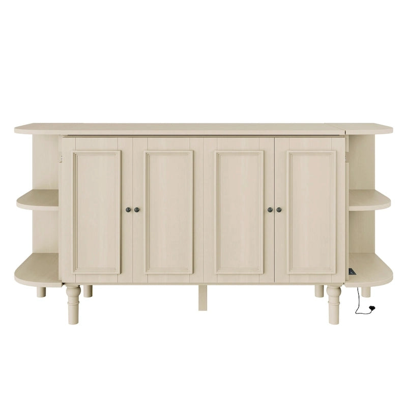 Farmhouse Murphy Bed Foldable Platform Bed Convertible Chest Cube Cabinet Bed with Curved Shelves and Charging Station