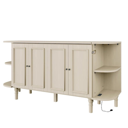 Farmhouse Murphy Bed Foldable Platform Bed Convertible Chest Cube Cabinet Bed with Curved Shelves and Charging Station