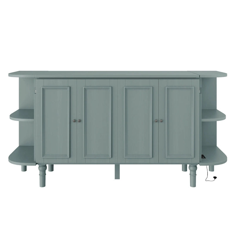 Farmhouse Murphy Bed Foldable Platform Bed Convertible Chest Cube Cabinet Bed with Curved Shelves and Charging Station