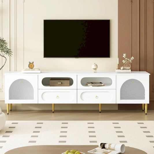 78.8 Retro TV Stand, Entertainment Center Media Console Cabinet with Six Metal Legs, 2 Cabinets, 4 Drawers