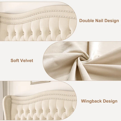 Modern Style Velvet Platform Bed with Upholstered Headboard for Bedroom