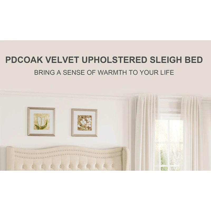 Modern Style Velvet Platform Bed with Upholstered Headboard for Bedroom