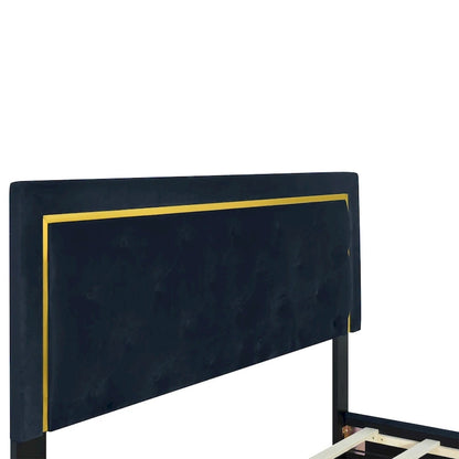 Queen Size Upholstered Platform Bed with Pull Point Headboard and Metal Wire Frame