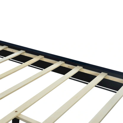 Queen Size Upholstered Platform Bed with Pull Point Headboard and Metal Wire Frame